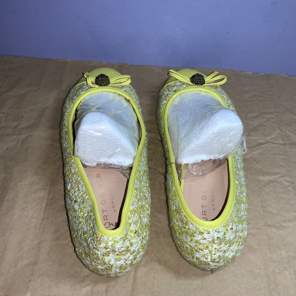 Kurt Geiger Esme Ballet flats yellow Tweed cap toe bow Sz 38.5 (8) - Picture 2 of 6